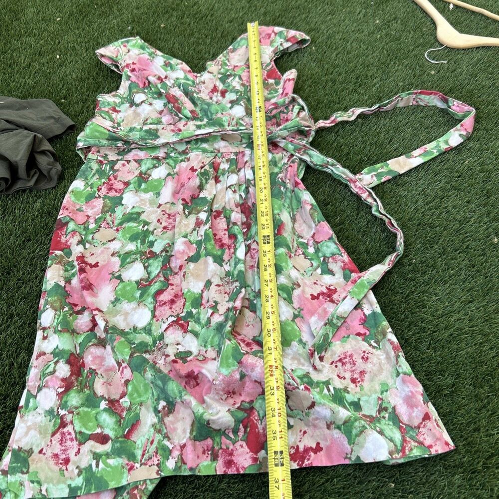 Talbots Sz 10 Dress Empire Waist V Neck Surplice Green Pink Fairy Floral Print - Picture 8 of 13